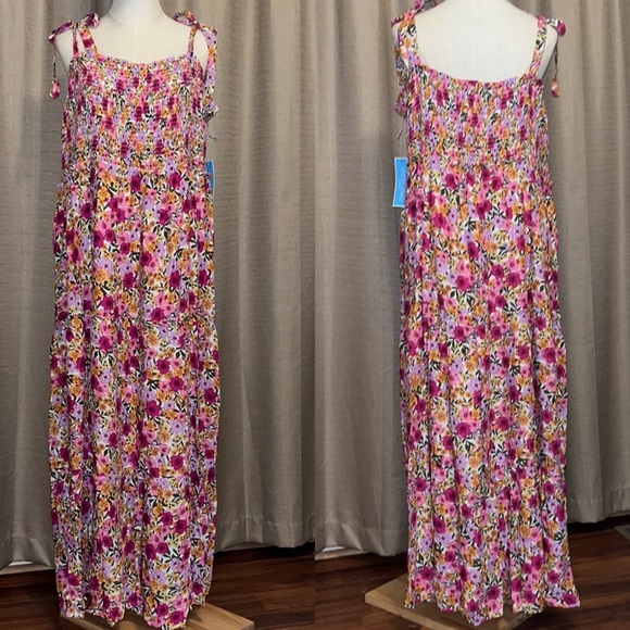 Draper James RSVP Plus Size Tie Strap Tier Maxi Dress Multi Color Floral Size 2X - Picture 1 of 15